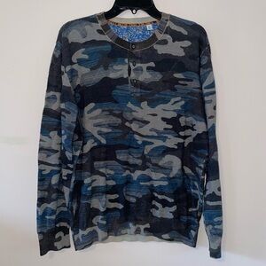 Robert Graham Knit Camo Henley Classic Fit Linen Blend Sweater Size XL